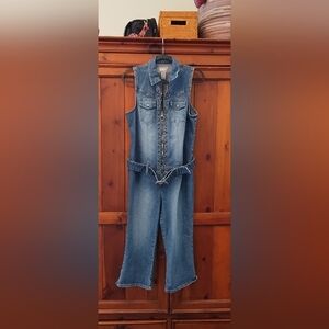 Vintage 90's sleeveless cropped denim jumpsuit by Rave size XL